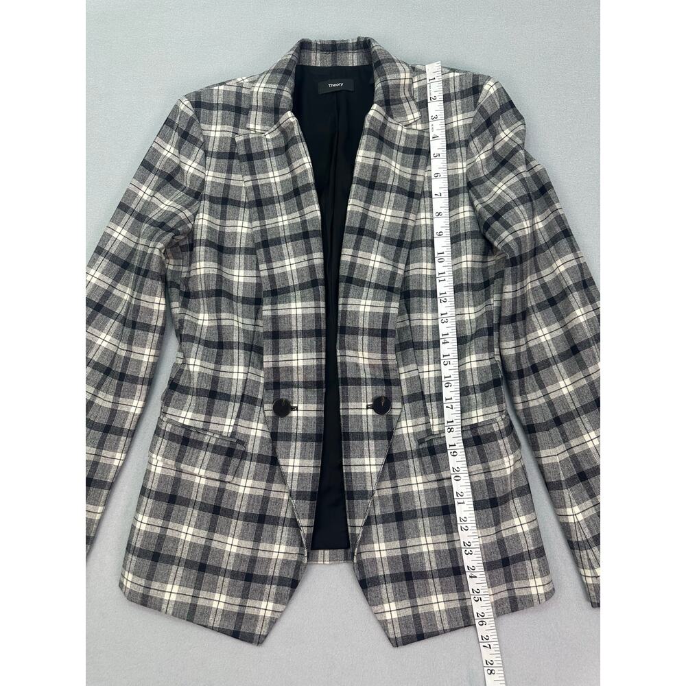 Theory Yukon Flannel Double Breasted Plaid Wool Blazer Jacket Size 6 - Picture 6 of 10